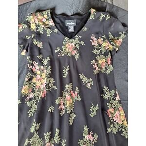Positive Attitude Vintage Womens Sz 12 Black Pink Floral Polyester Dress